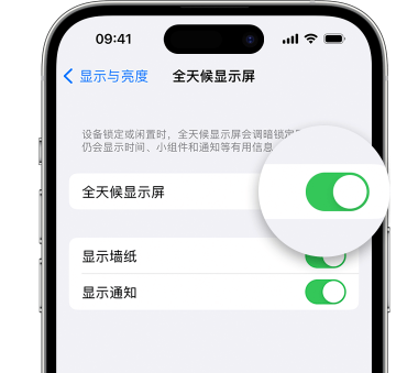 西夏苹果15预约维修分享iPhone15如何设置全天候显示屏幕可见 